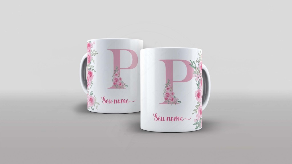 ARTE PARA CANECA -ALFABETO COM NOME FLORAL - LETRA P-1000