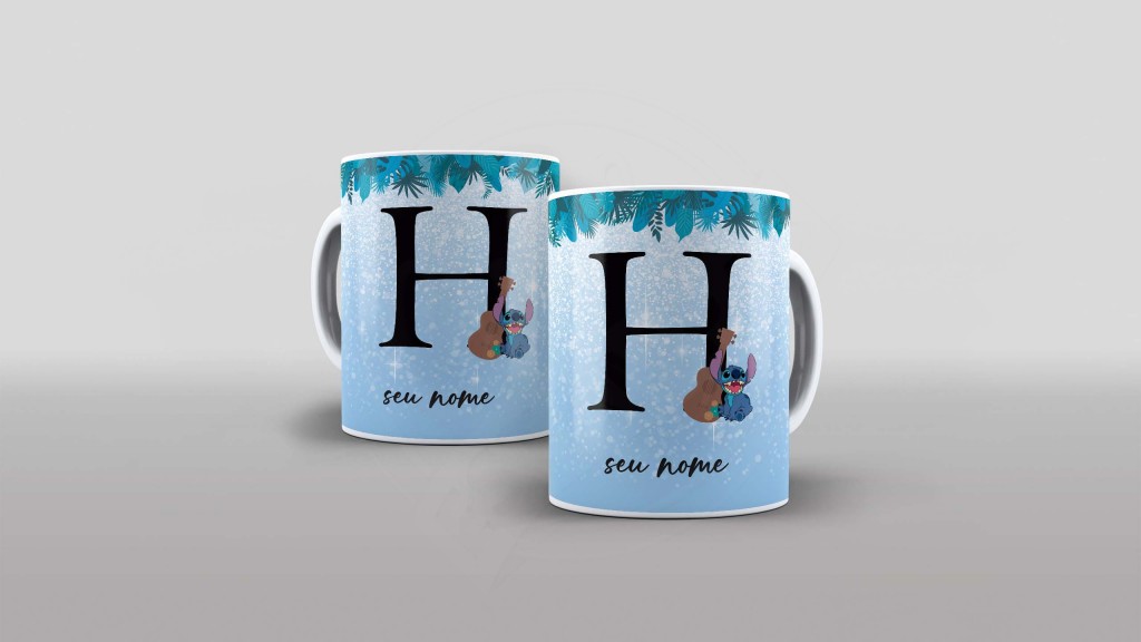ARTE PARA CANECA  - ALFABETO - STITCH - LETRA H-1121