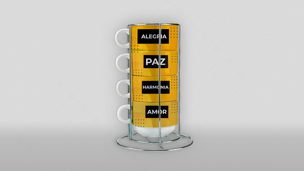 ARTE PARA TORRE DE CANECAS/XÍCARAS YELLOW - ALEGRIA, PAZ, HARMONIA, AMOR...-3613