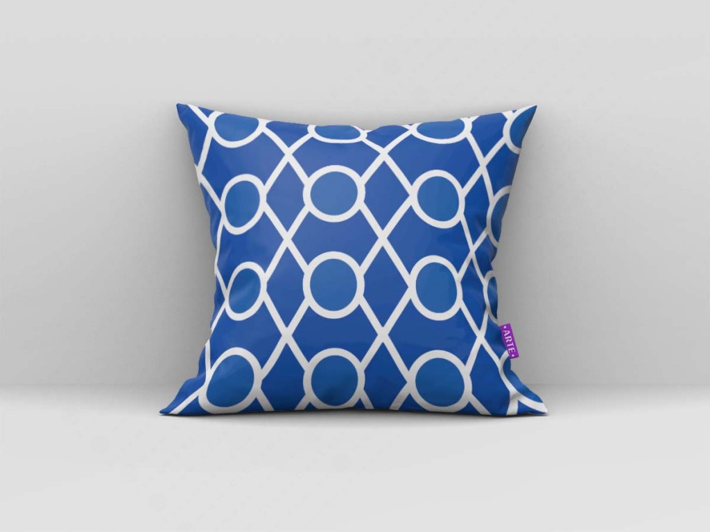 ARTE PARA ALMOFADA DE LOSANGOS E BOLINHAS - KIT GEOMÉTRICA MODERNA AZUL E BRANCO-4598